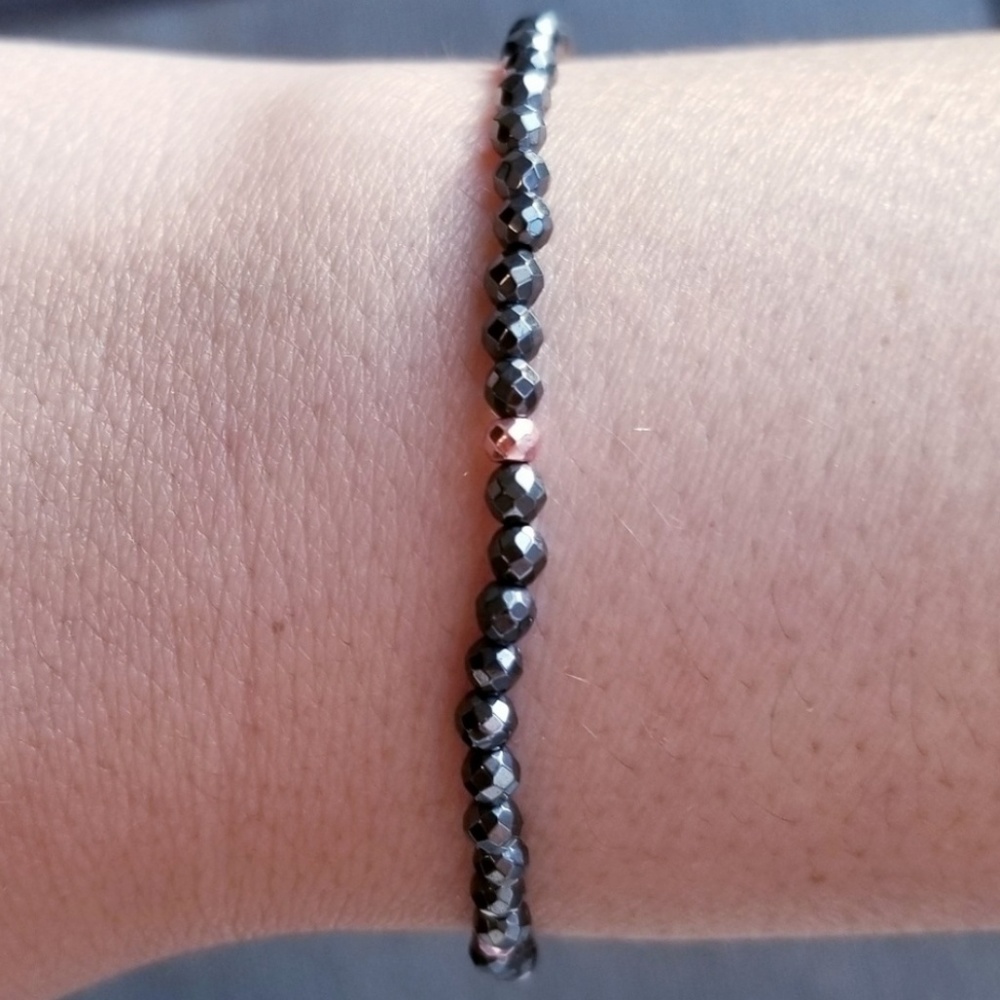 Rose Gold Hematite Faceted Bead Gemstone Bracelet - Picture 6 of 6